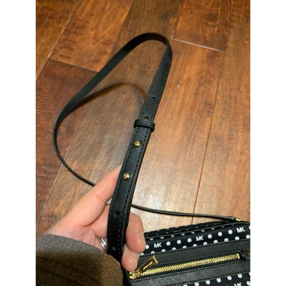 Michael Kors Jet Set Charm Black Nylon Polka Dot Bag East West Camera Crossbody - Picture 3 of 9